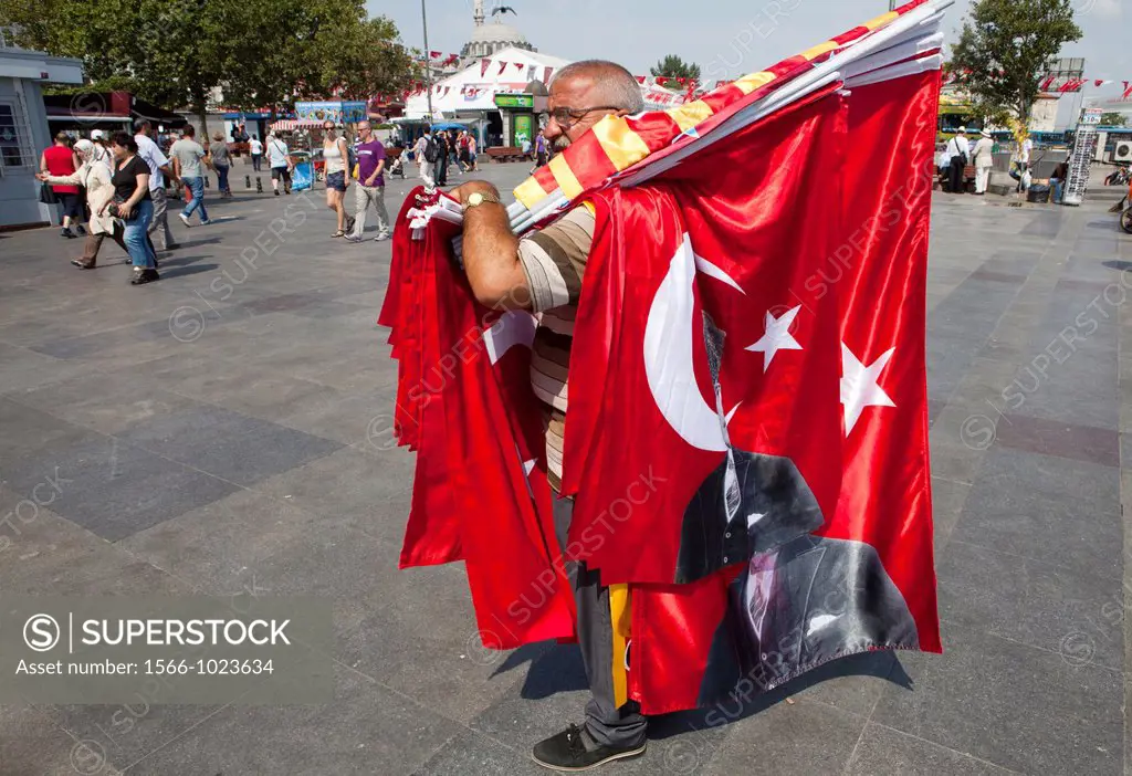 Turk selling flags of Ataturk, istanbul