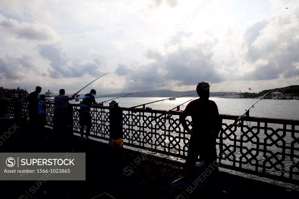 fishing from the galata bridge, istanbul