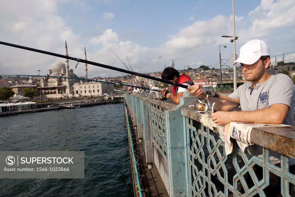 fishing from the galata bridge, istanbul