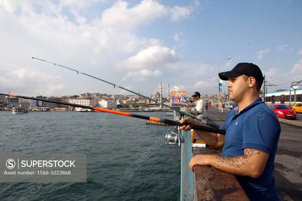 fishing from the galata bridge, istanbul