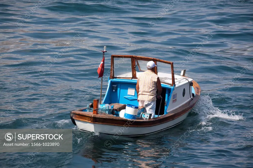 small fishing boat on the bosphorus, istanbul