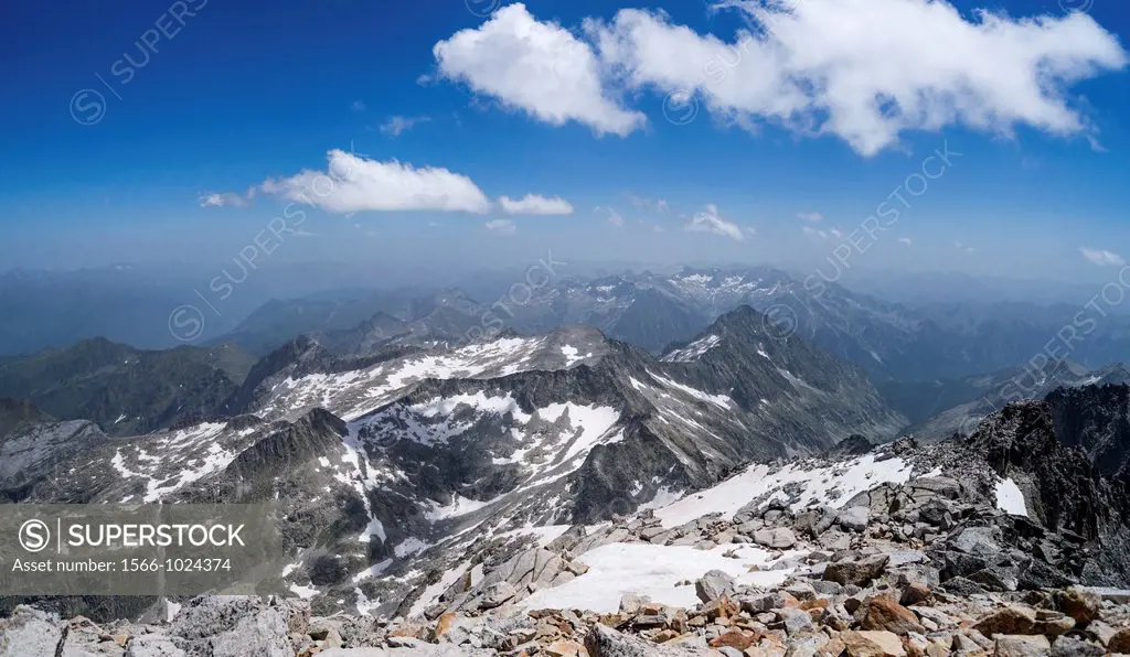 Panoramic view from Pico de Aneto, highest mountain of Pyrenees