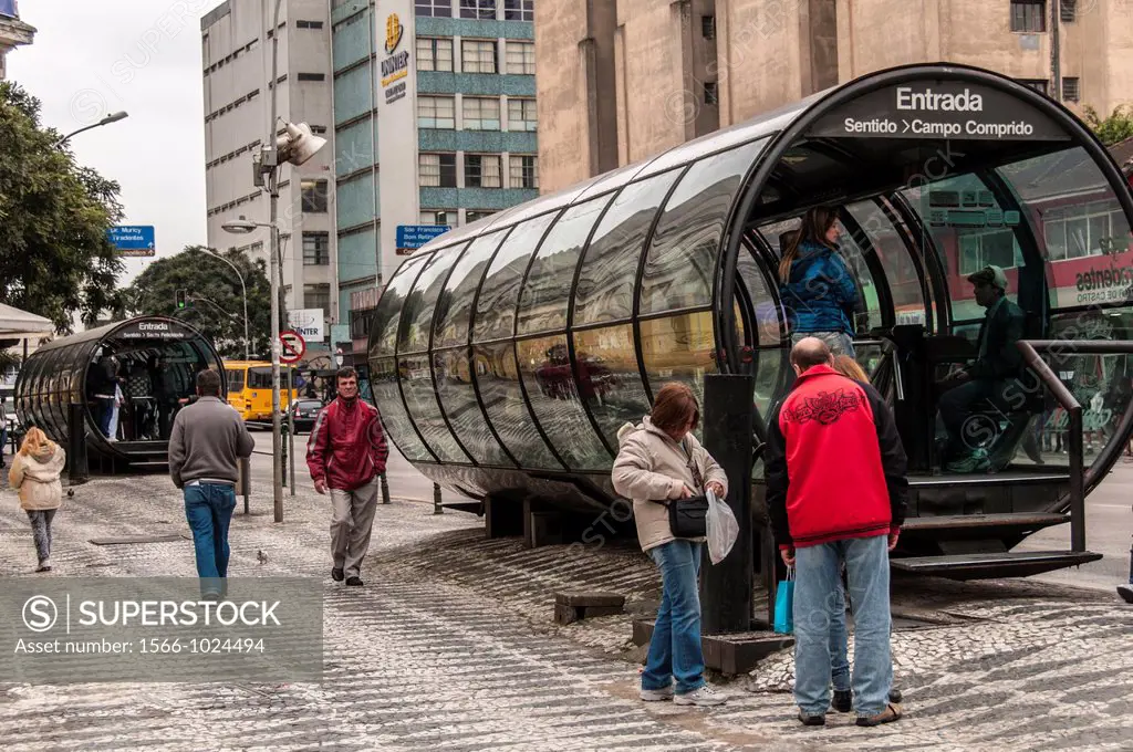 America, Brazil, Curitiba. Modern bus stops