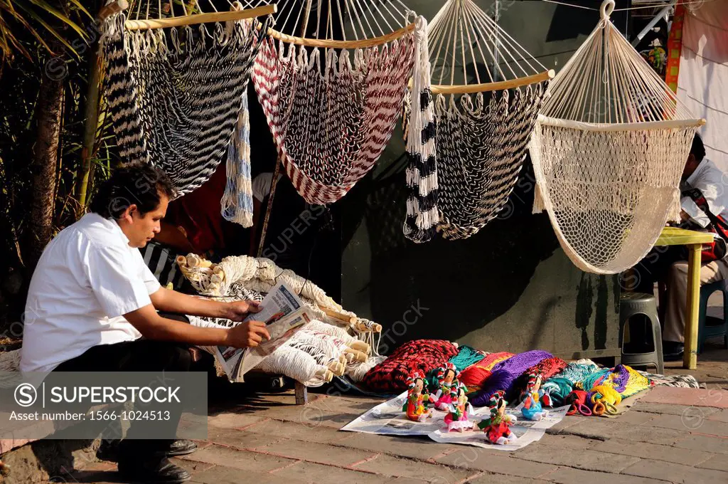 Mexico, Morelos, Cuernavaca. Craftsmanship of hammocks