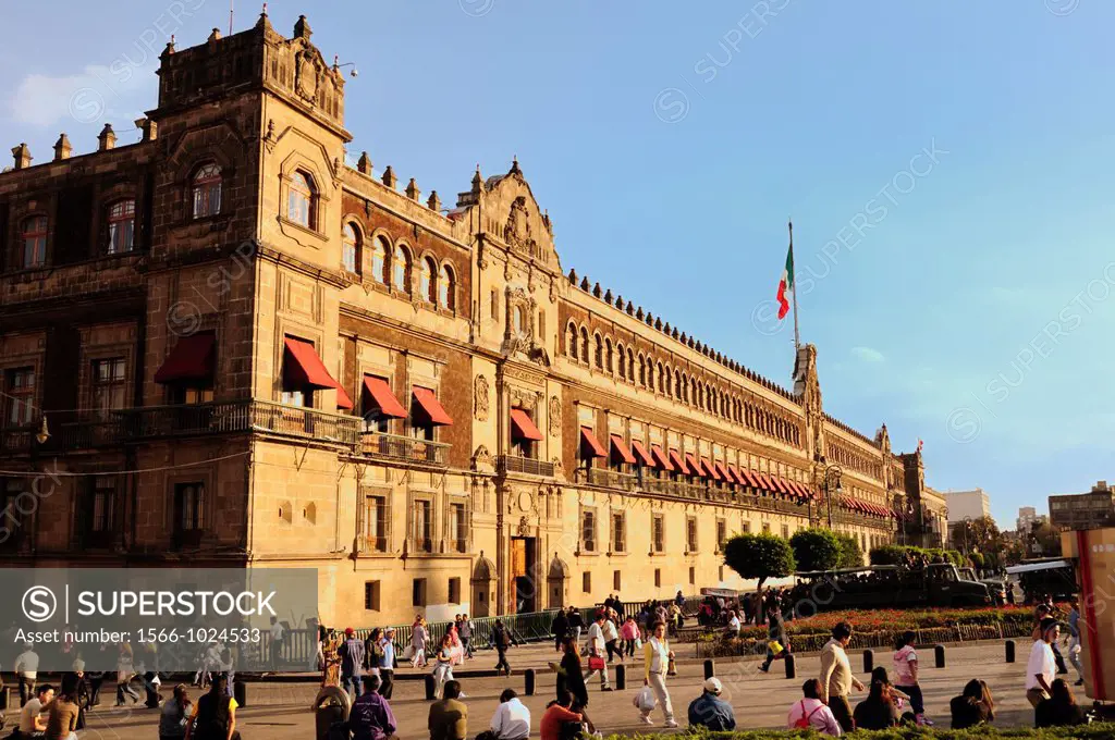 America. Mexico. Mexico DF. National Palace facade, at El Zocalo or Constitucion Square