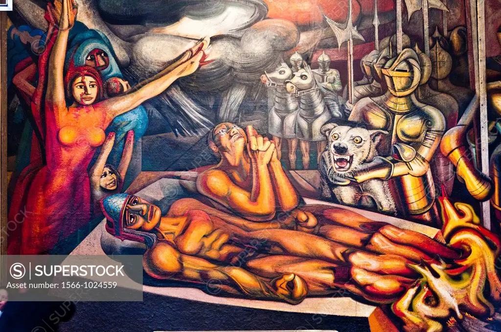 America. Mexico. Mexico DF. Palacio de Bellas Artes Fine Arts Palace. Mural ´Apotheosis and Resurrection of Cuauhtémoc. David Alfaro Siqueiros´s work