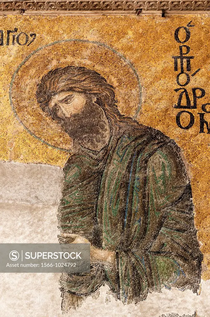 Hagia Sophia, Detail of the Deësis Mural mosaic representing Jesus Christ between the Virgin Mary and St John the Baptist, Istanbul, Turkey