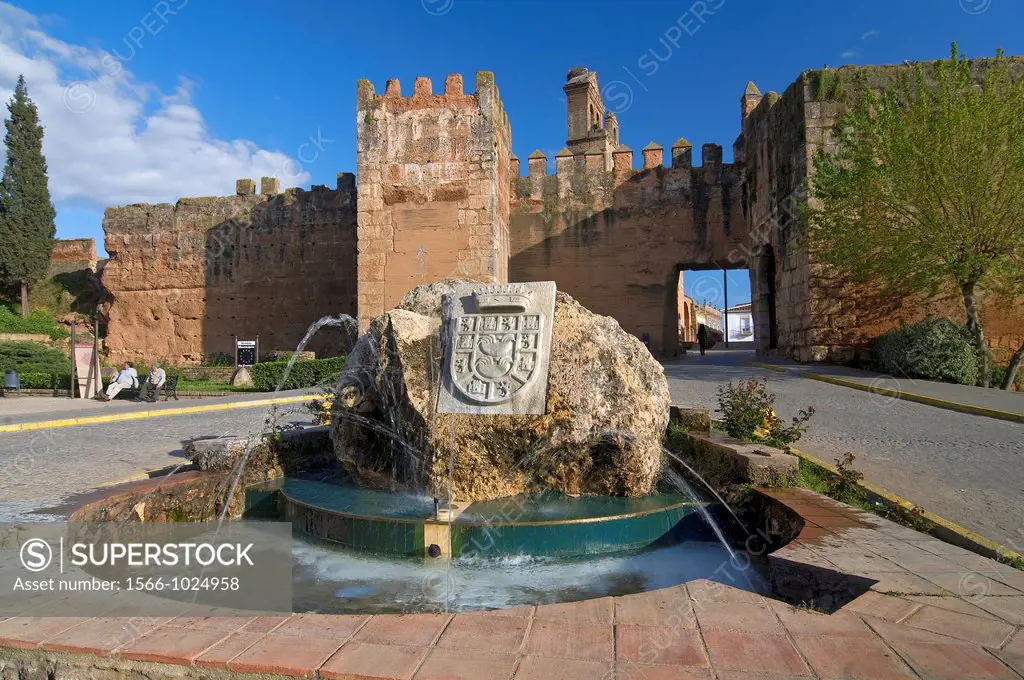 Walls fountain and Door of the Socorro, Niebla, Huelva-province, Spain
