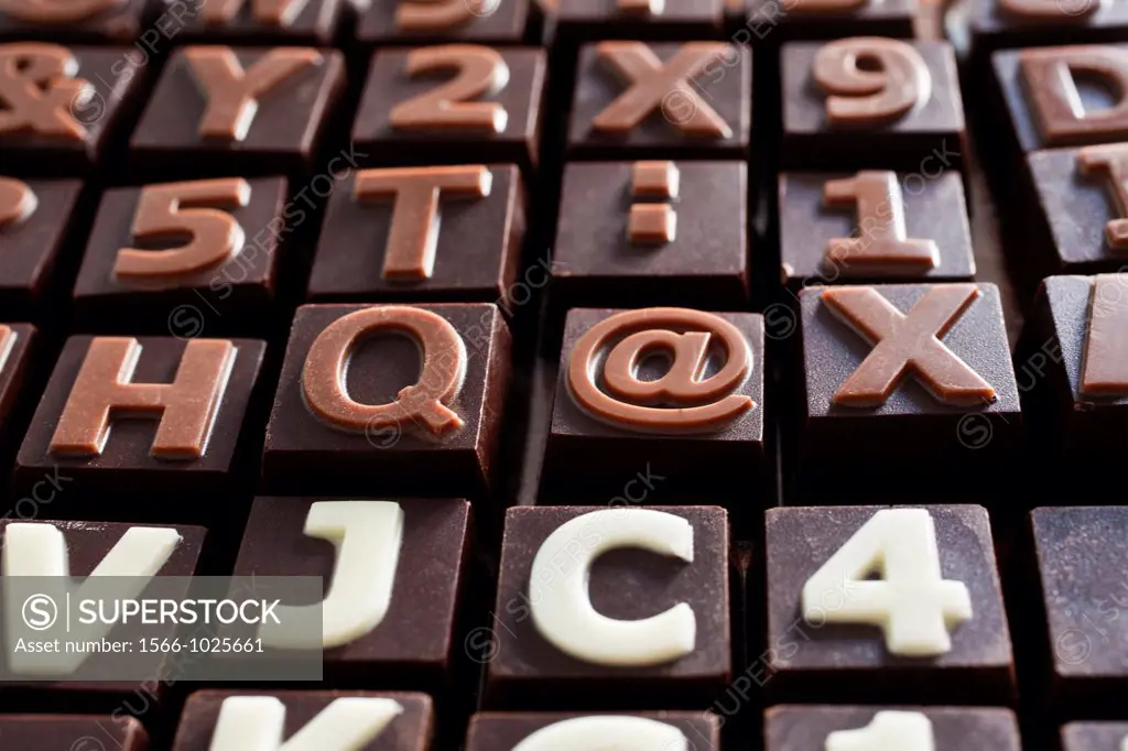 Chocolates with the at symbol, letters and words