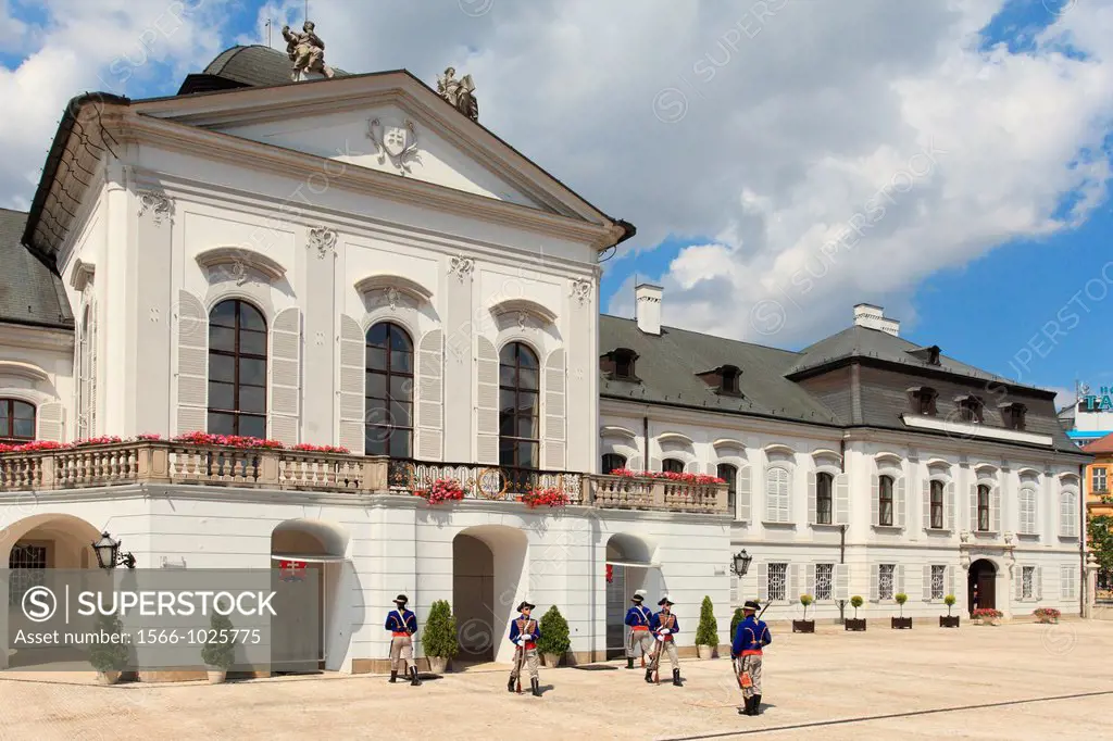 Grassalkovich palace residence of Slovak President with guards of honour, Bratislava, Slovakia