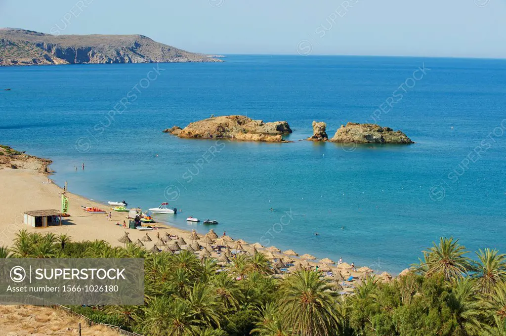 Greece, Crete island, Vai beach and palm trees, eastern Crete