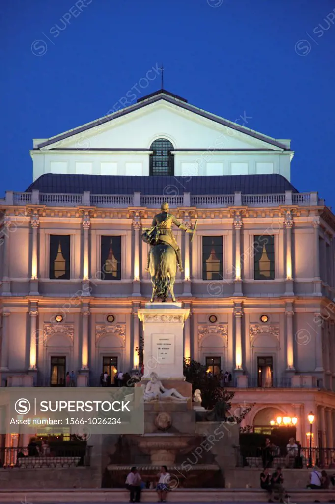 Spain, Madrid, Plaza de Oriente, Teatro Real, Felipe IV statue,