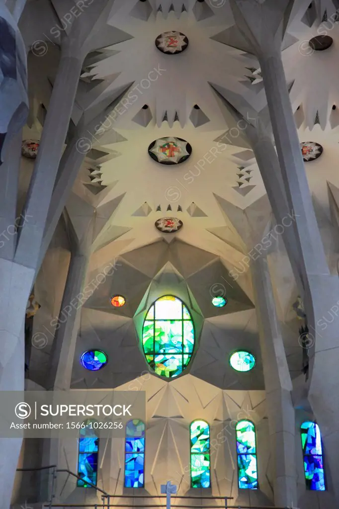 Spain, Catalonia, Barcelona, Sagrada Familia, basilica, interior,