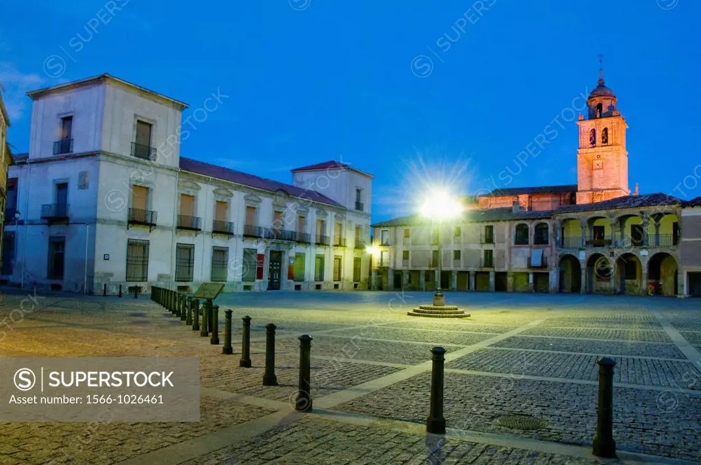 Main Square, night view. Medinaceli, Soria province, Castilla Leon, Spain.