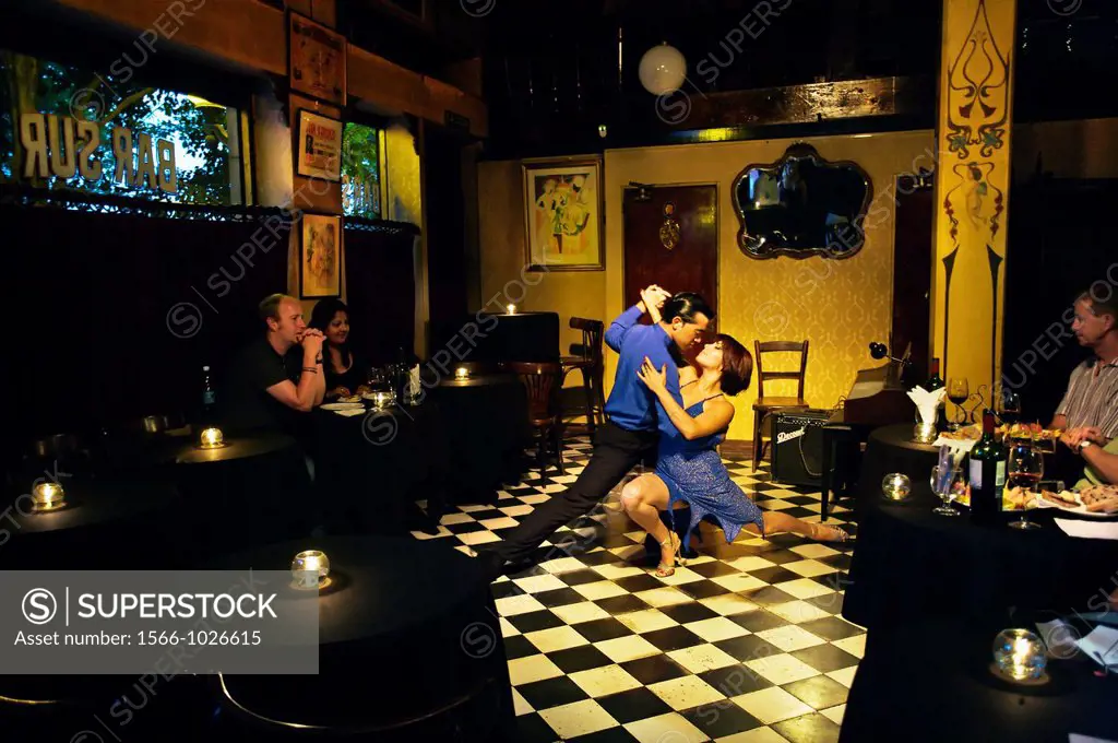 Tango dancers at Bar Sur, San Telmo District, Buenos Aires, Argentina.