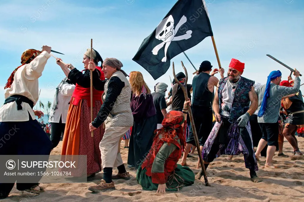 representation of pirates, Medieval calebration, Badalona, Catalonia, Spain 