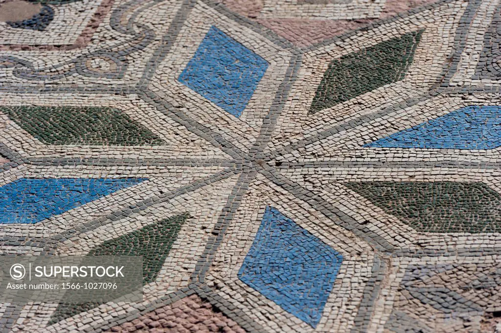 Mosaic, archaeological site of Clunia Sulpicia, Burgos, Castilla y Leon, Spain, Europe