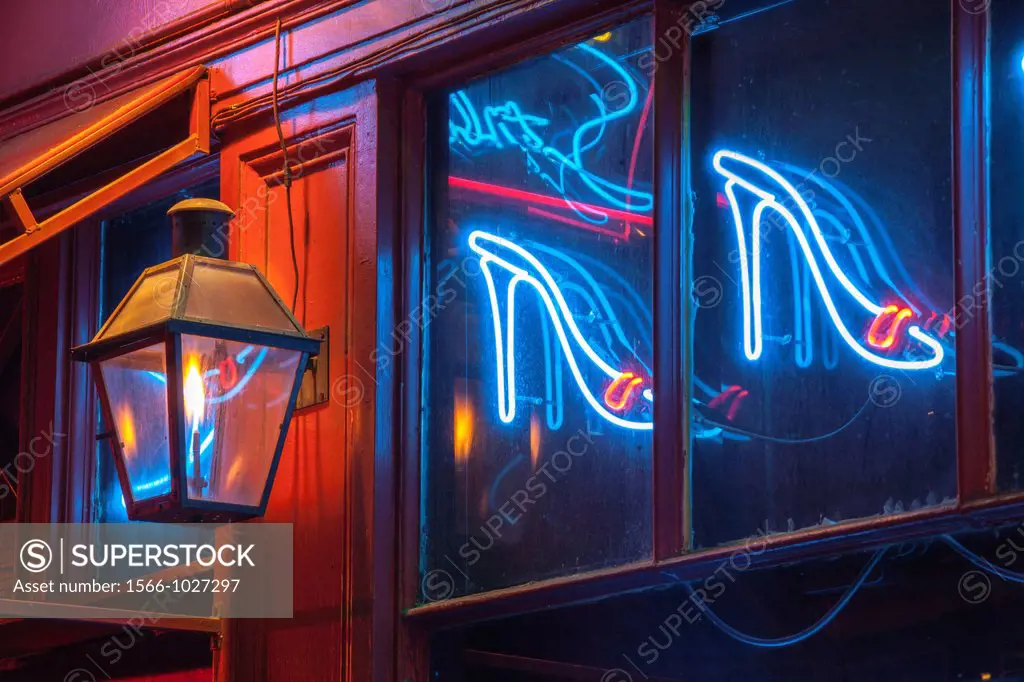 Neon lights along Bourbon Street, in French Quarter of New Orleans 