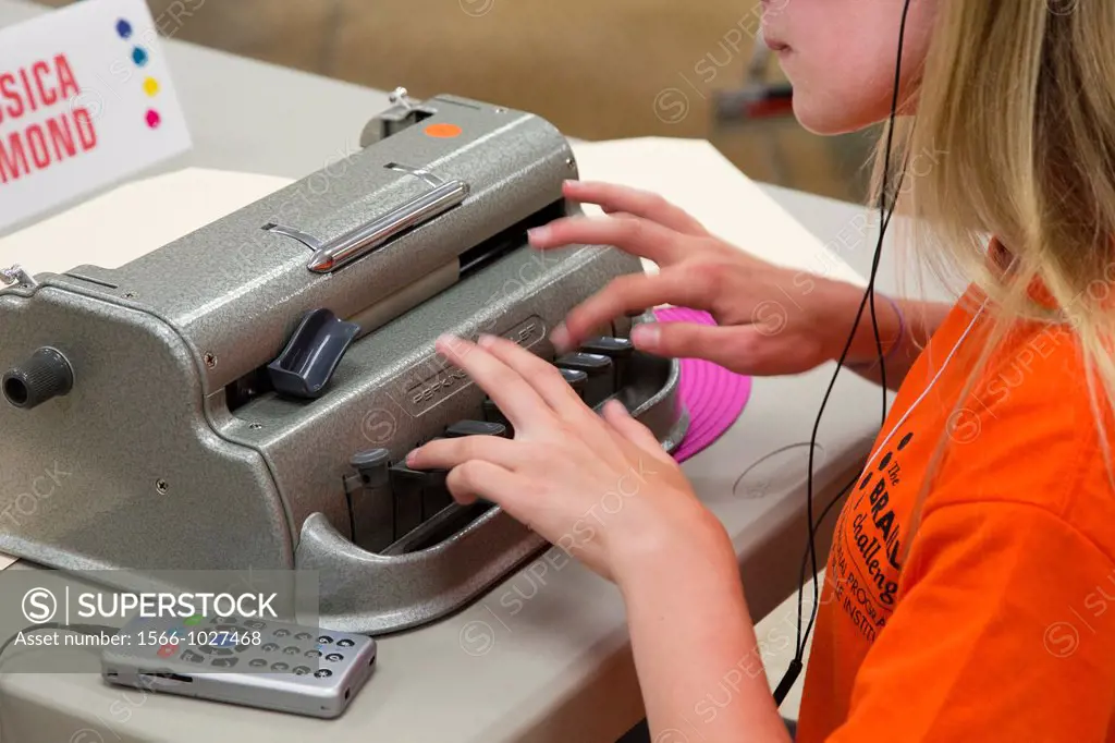 Los Angeles, California - Blind students participate in the National Braille Challenge, a competition that tests their ability to transcribe, type, an...