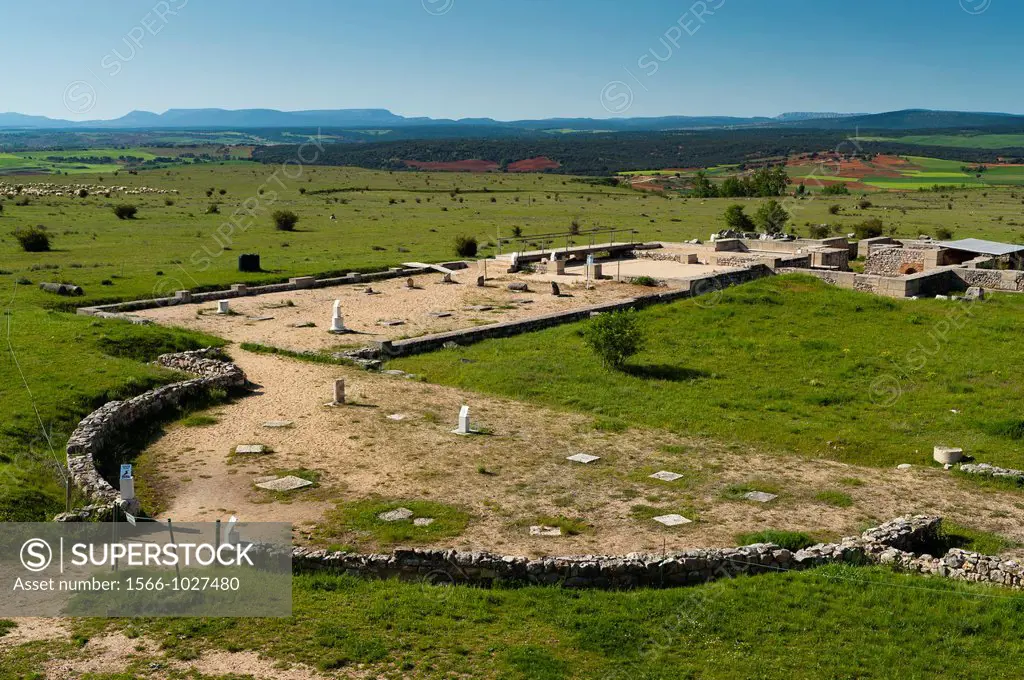 Remains of a temple, archaeological site of Clunia Sulpicia, Burgos, Castilla y Leon, Spain, Europe