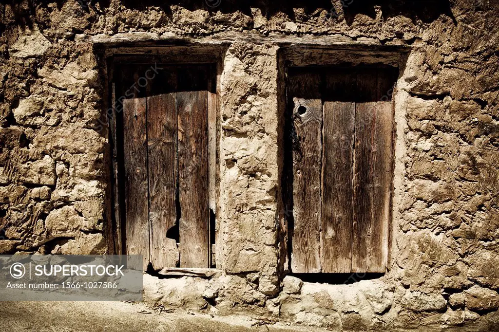 Twin doors in a old village called Los Calpes, Castellon province, Comunidad Valenciana, Spain