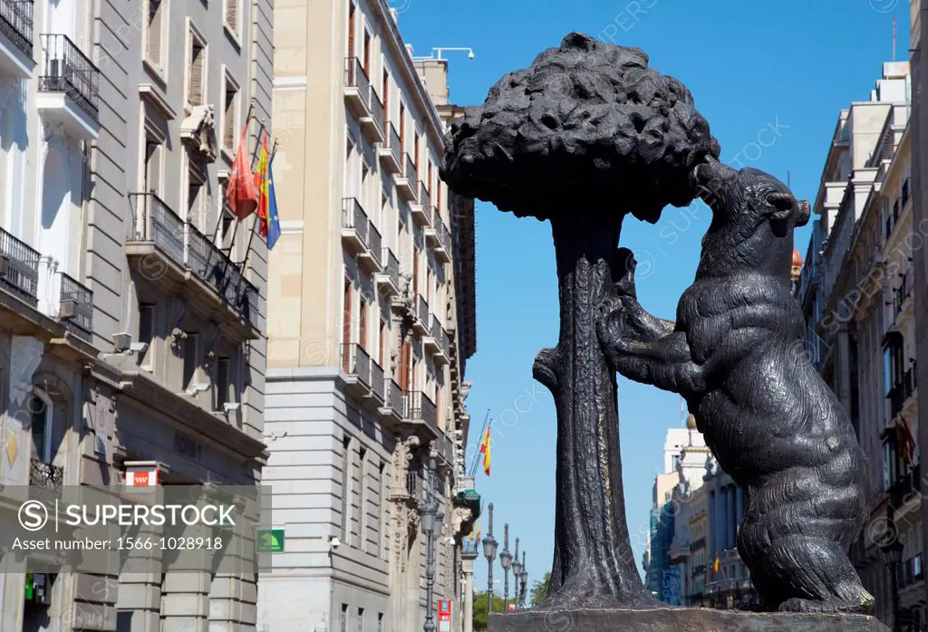 Statue of bear and strawberry tree, Puerta del Sol square, Madrid  Spain