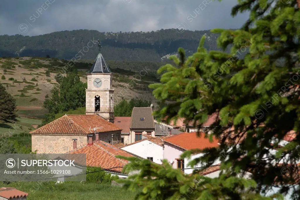 Steeple of the Church of Santiago el Mayor, Guadalaviar, Montes Universales, Teruel, Spain, Europe