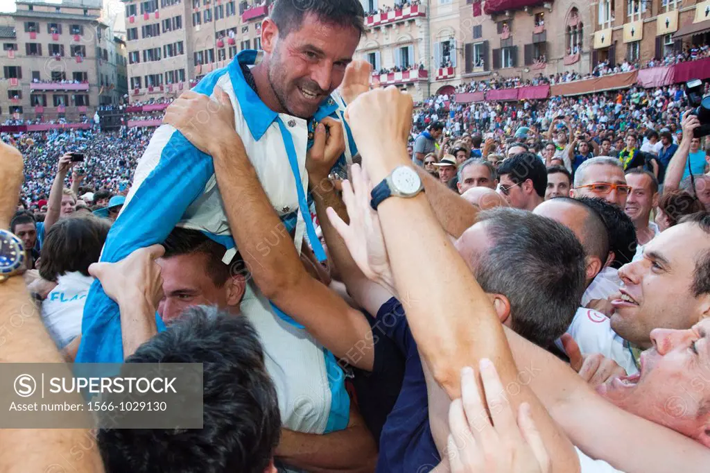 the victory of the contrada of the wave, palio of siena, siena, tuscany, italy, europe