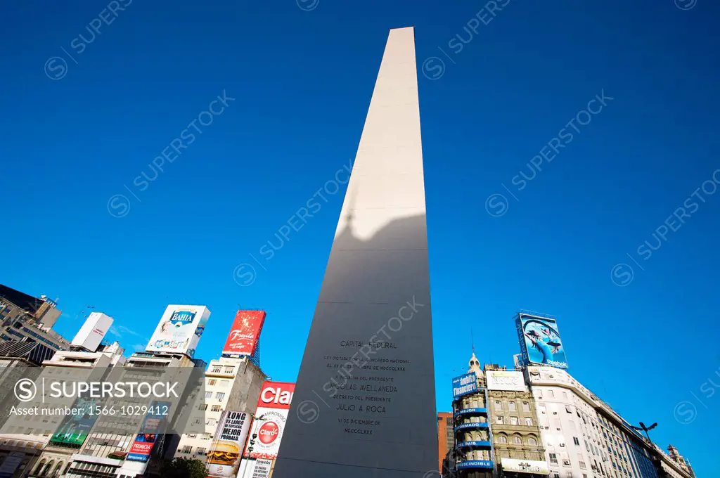 Obelisk at 9 de Julio Avenue, Buenos Aires, Argentina.