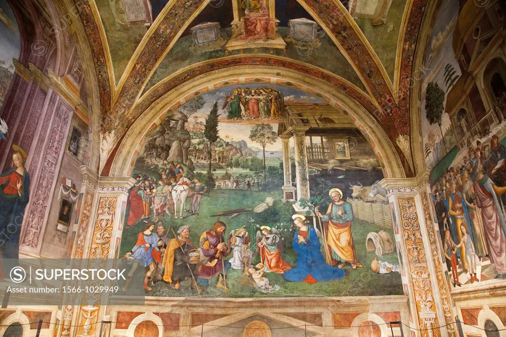 europe, italy, umbria, spello, st maria maggiore church, cappella baglioni, frescoes by pinturicchio