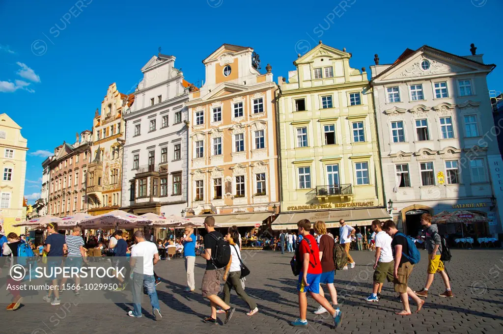 Group of tourists Staromestske namesti the old town square Prague Czech Republic Europe