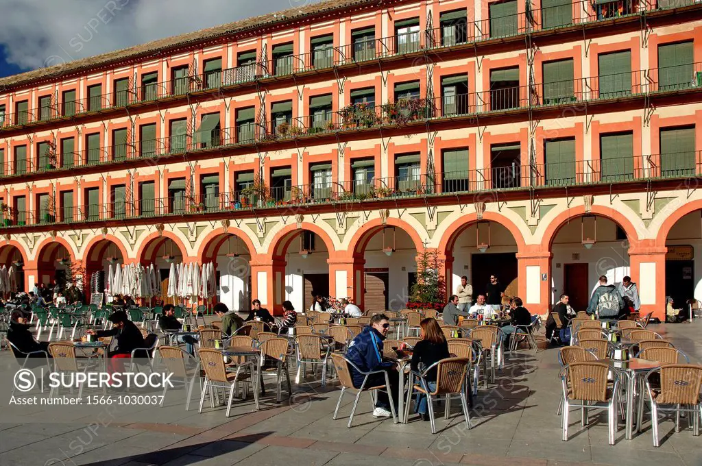 The Corredera Square-17th century, Terrace bar, Cordoba, Spain,        