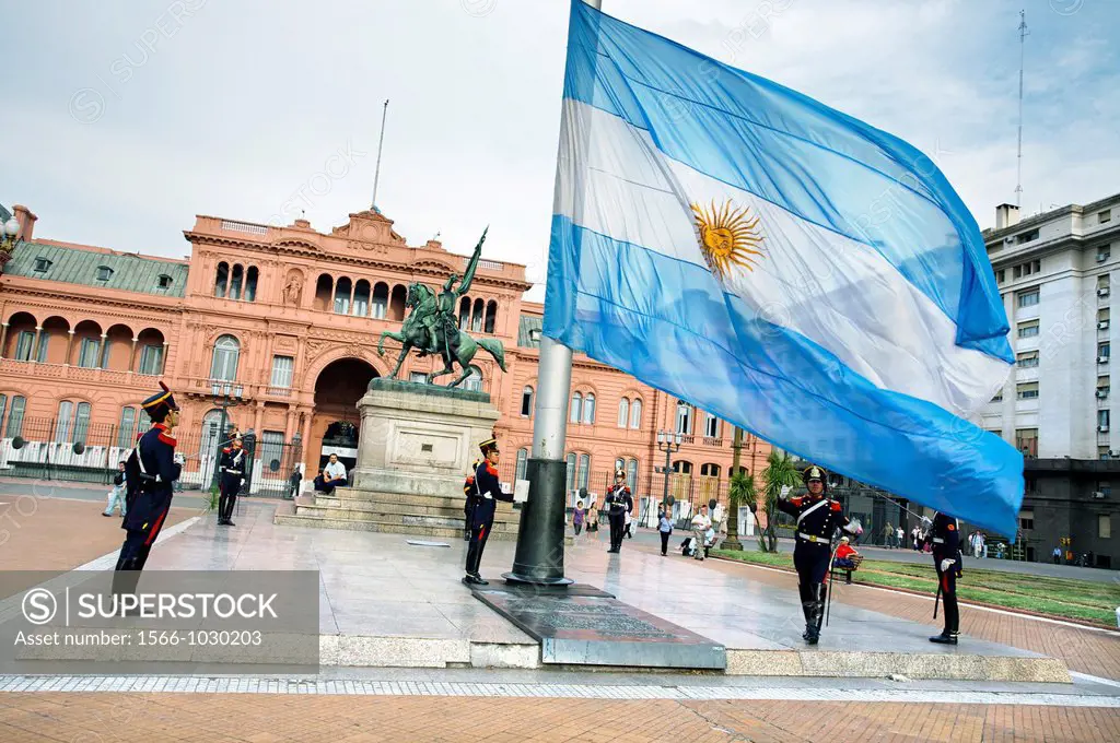 The Argentina flag  Casa Rosada, Plaza de Mayo, Buenos Aires, Argentina.