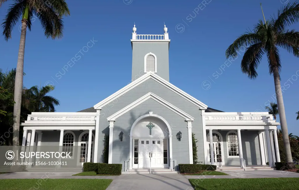 Church in tropical setting. Palm Beach, FL, USA.
