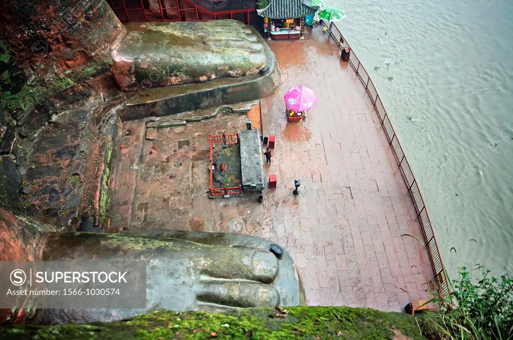 The Leshan Giant Buddha, which at 71 m or 233 ft is the largest stone Buddha in the world, Leshan, Sichuan Province, Dadu river a tributary of the Yan...