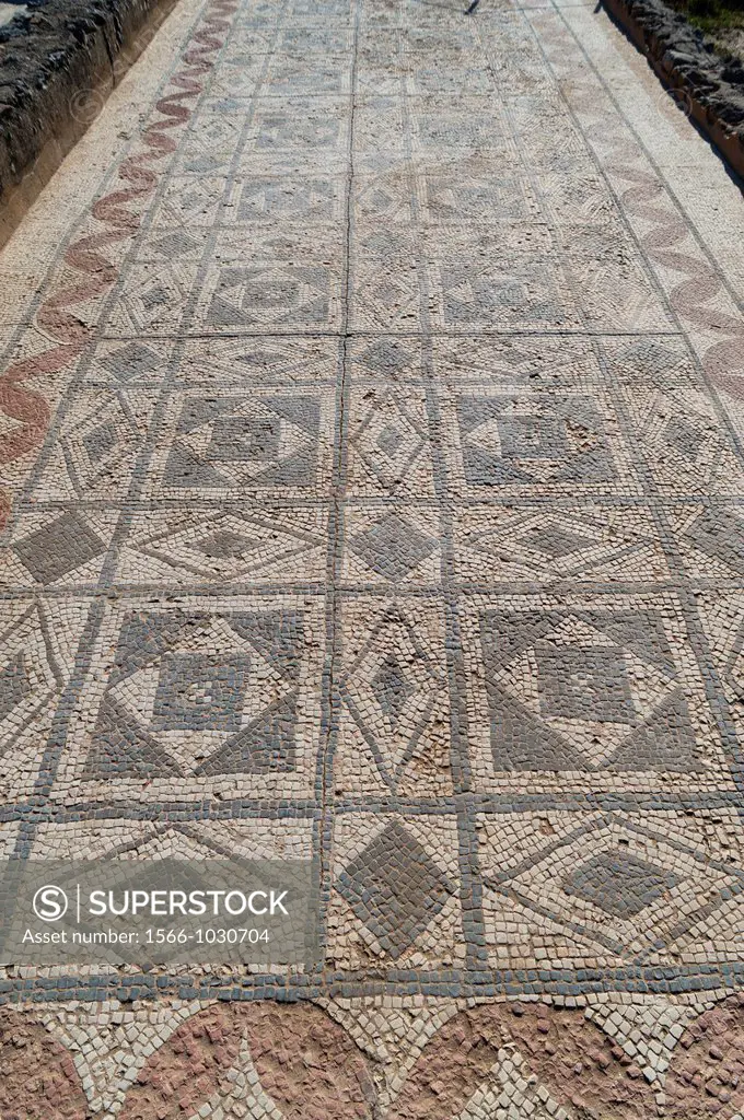 Mosaic, archaeological site of Clunia Sulpicia, Burgos, Castilla y Leon, Spain, Europe