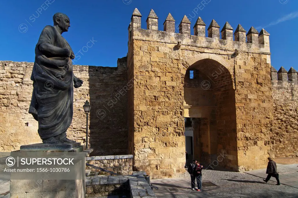 Almodovar door-walls and sculpture of Seneca, Cordoba, Spain,        