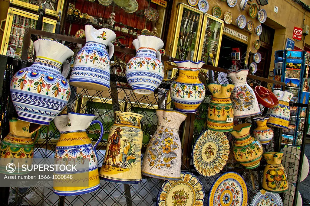 Ceramic Souvenirs, jugs and plates at Toledo, Castile La Mancha, Spain