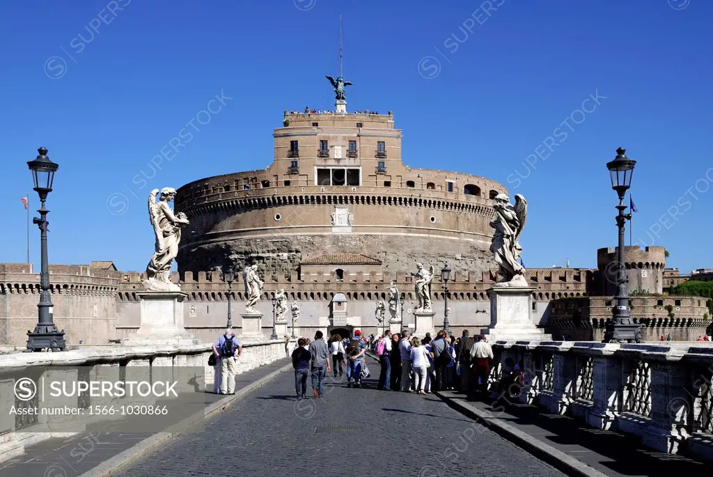 Angel castle with the Angel bridge at the Tiber in Rome - Mausoleum of Hadrian - Caution: For the editorial use only  Not for advertising or other com...
