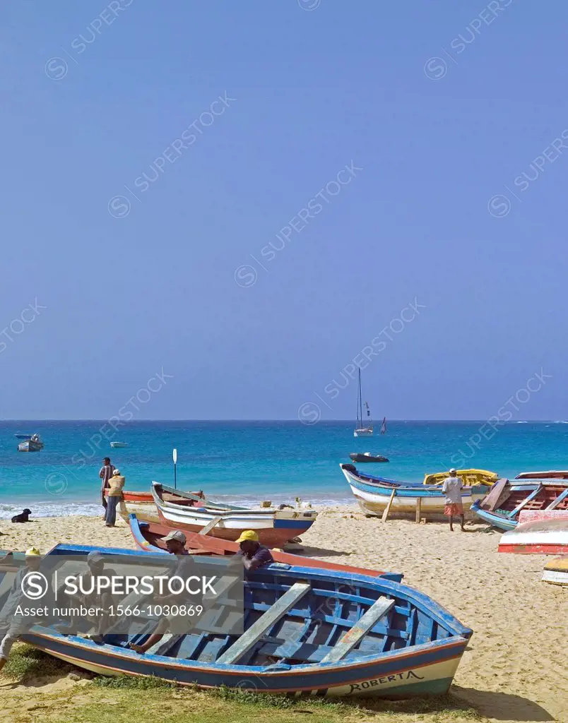 Fishing boats on beach Santa Maria, Island of Sal, Cape Verde