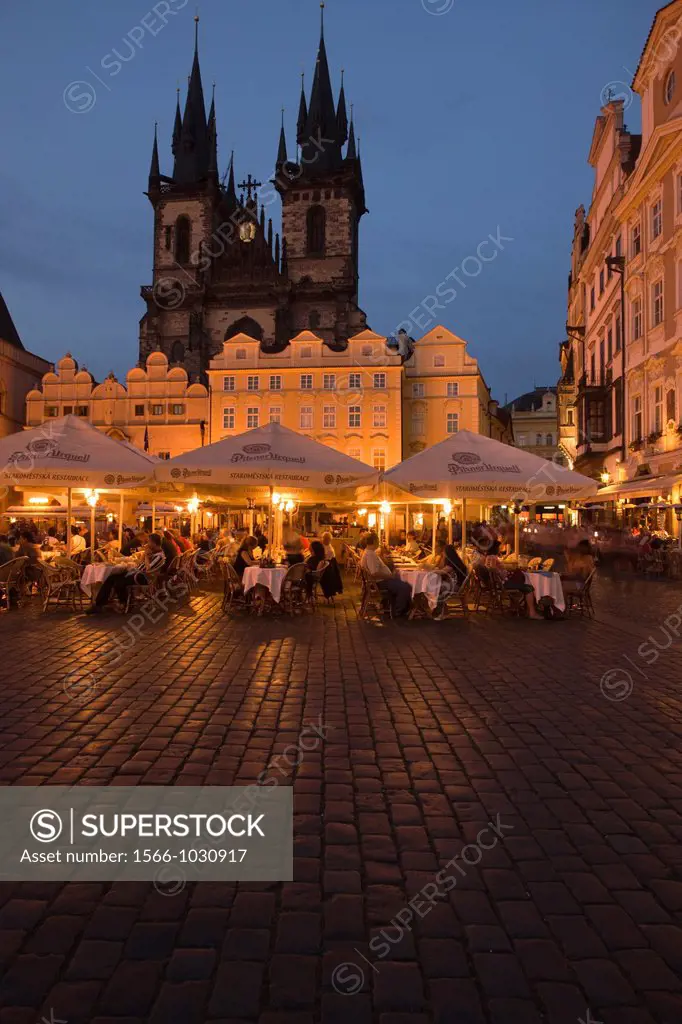 Street Cafes Tyn Church Old Town Square Staromestske Namesti Prague Czech Republic