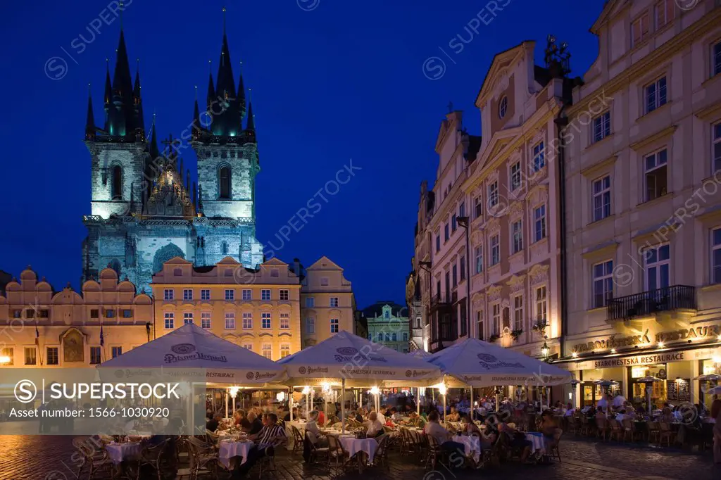 Street Cafes Tyn Church Old Town Square Staromestske Namesti Prague Czech Republic