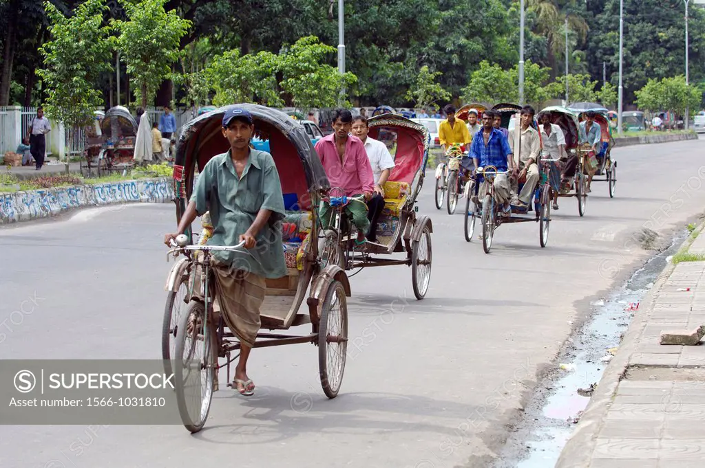 rickshaws in downtown dhaka  bangladesh  asia