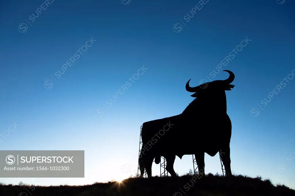 Bull silhouette, classic symbol in the roads of Spain, La Rioja, Spain