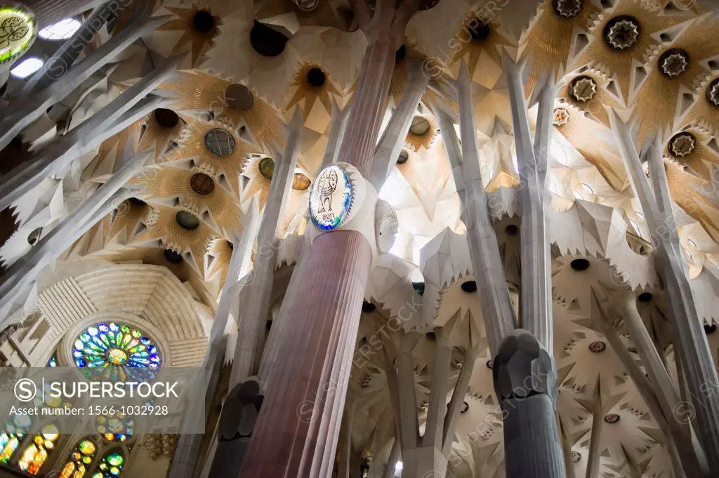 Interior of the Sagrada Familia basilica, Barcelona, Catalonia, Spain