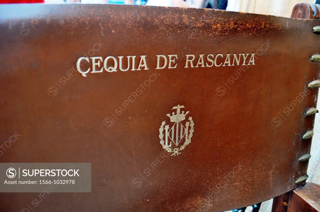Valencia, Spain: chair of the Çequia de Rascanya, at the Tribunal de las Aguas ceremony in Plaza de la Virgen