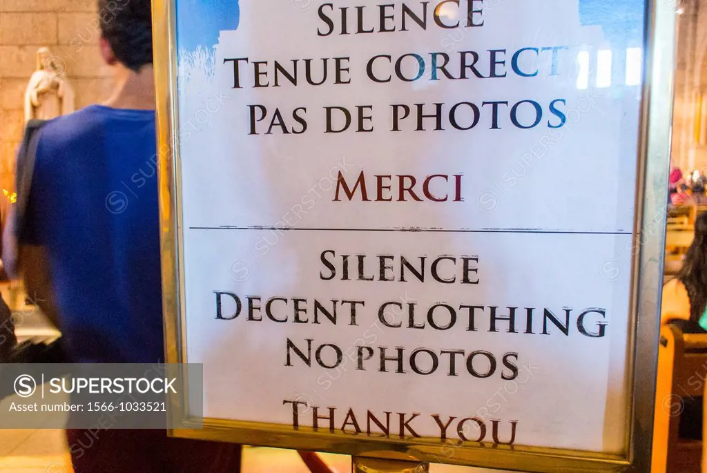 Paris, France, Sign Forbidding Photography in Sacre Coeur Basilica, Montmartre