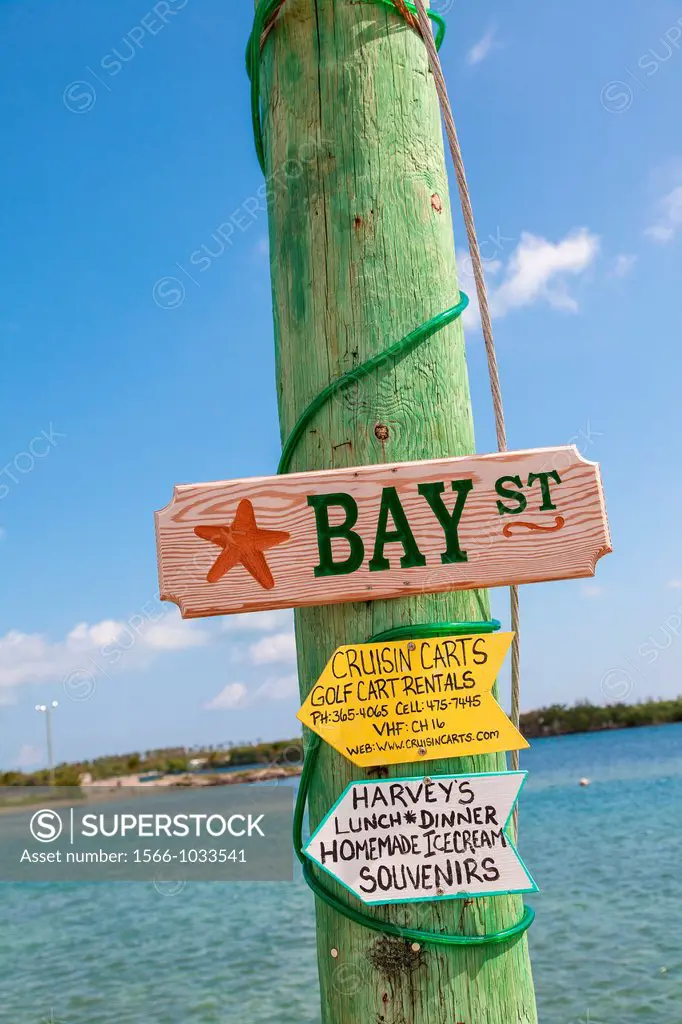 Street sign in the village of New Plymouth, Green Turtle Cay, Bahamas
