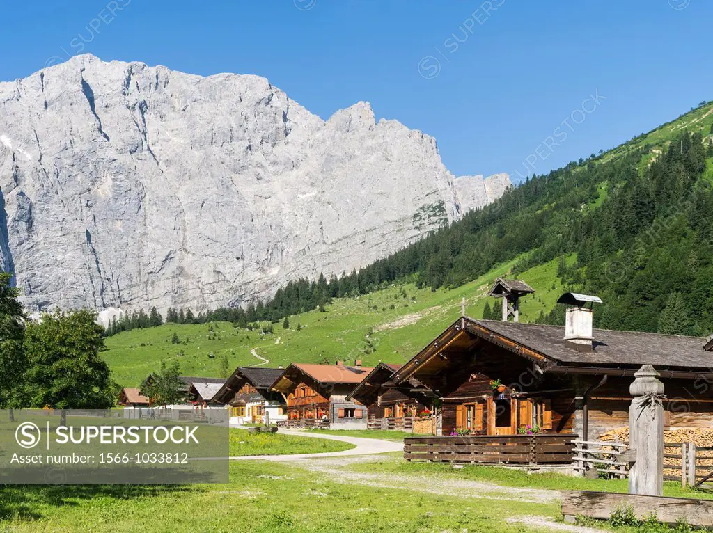 Eng Valley, Karwendel mountain range, Austria  The alp village Eng  In spite of the booming tourism Eng village is still a traditional, diary producin...