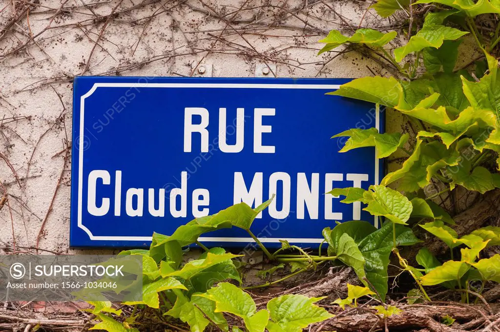 street sign, ´rue claude monet´, Giverny, Normandy, France, Eure, Europe